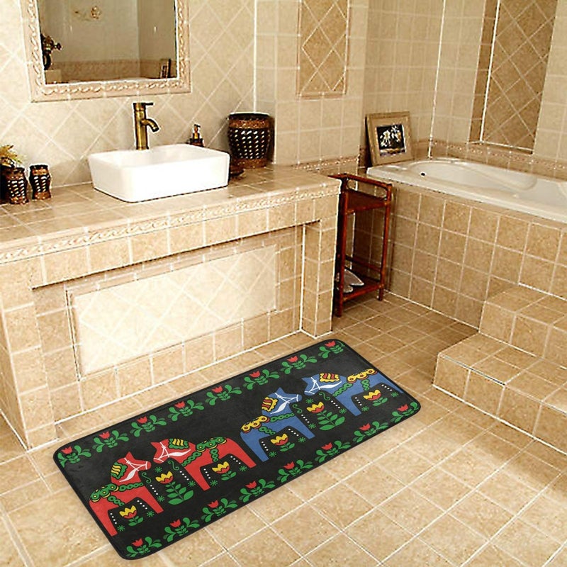 senya Kitchen Rugs Runner Swedish Dala Horse Folk Doormat Bath Rugs Non Slip Area Rugs for Bathroom Kitchen Indoor 39" X 20" - Image 1